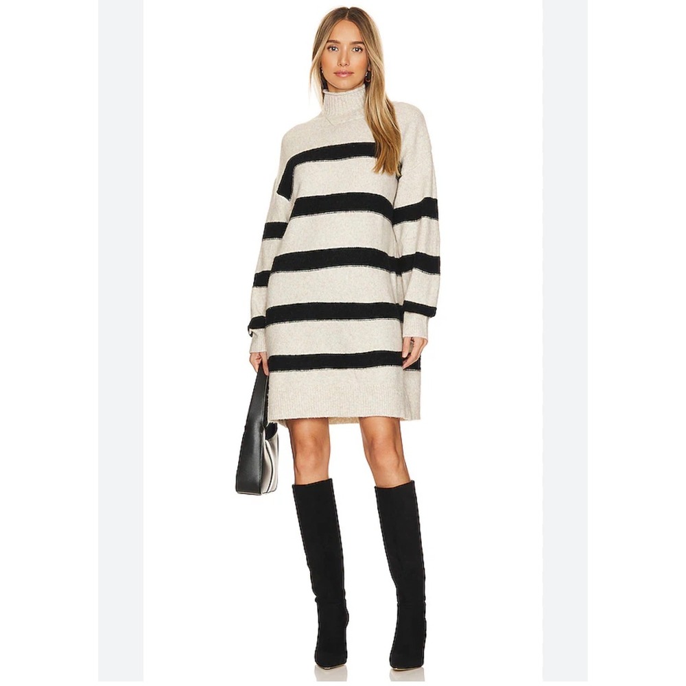 Line &‎ Dot Rosie Sweater Dress Small Striped Oatmeal/Black Parisian Chic